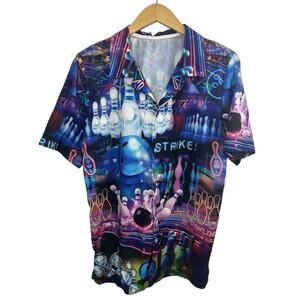 Ace Bowling Short Sleeve Button Up Shirt Small Men’s League Colorful Purple